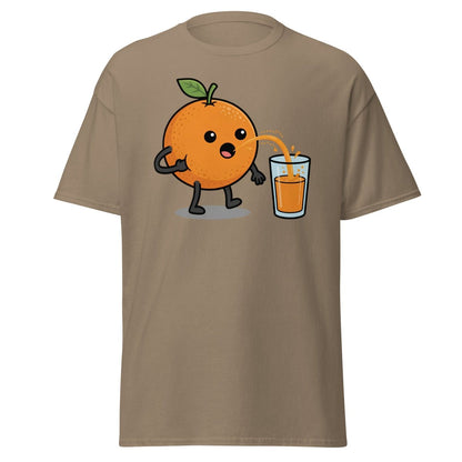 Funny Squeezing Orange Juice Cartoon T-Shirt - Brown Savana - TeeRipple