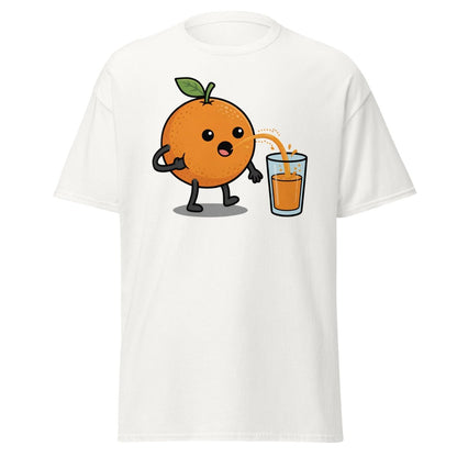 Funny Squeezing Orange Juice Cartoon T-Shirt - White - TeeRipple
