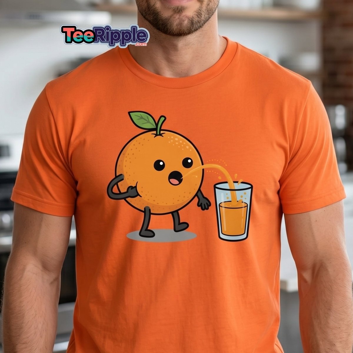 Funny Squeezing Orange Juice Cartoon T-Shirt - Maroon - TeeRipple