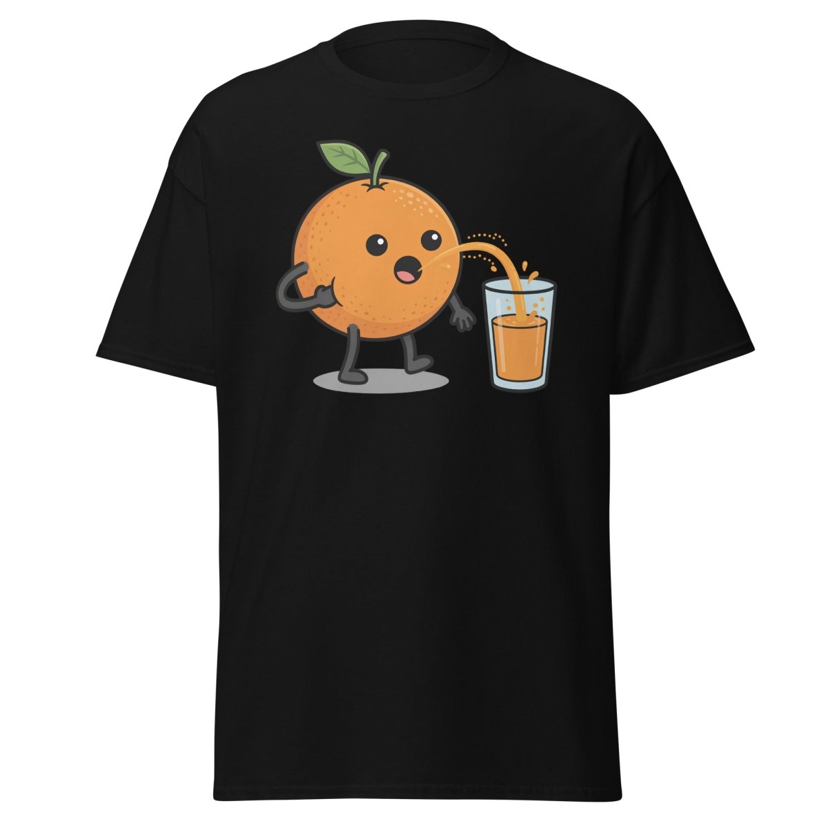 Funny Squeezing Orange Juice Cartoon T-Shirt - Black - TeeRipple