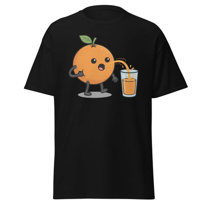Funny Squeezing Orange Juice Cartoon T-Shirt - Black - TeeRipple