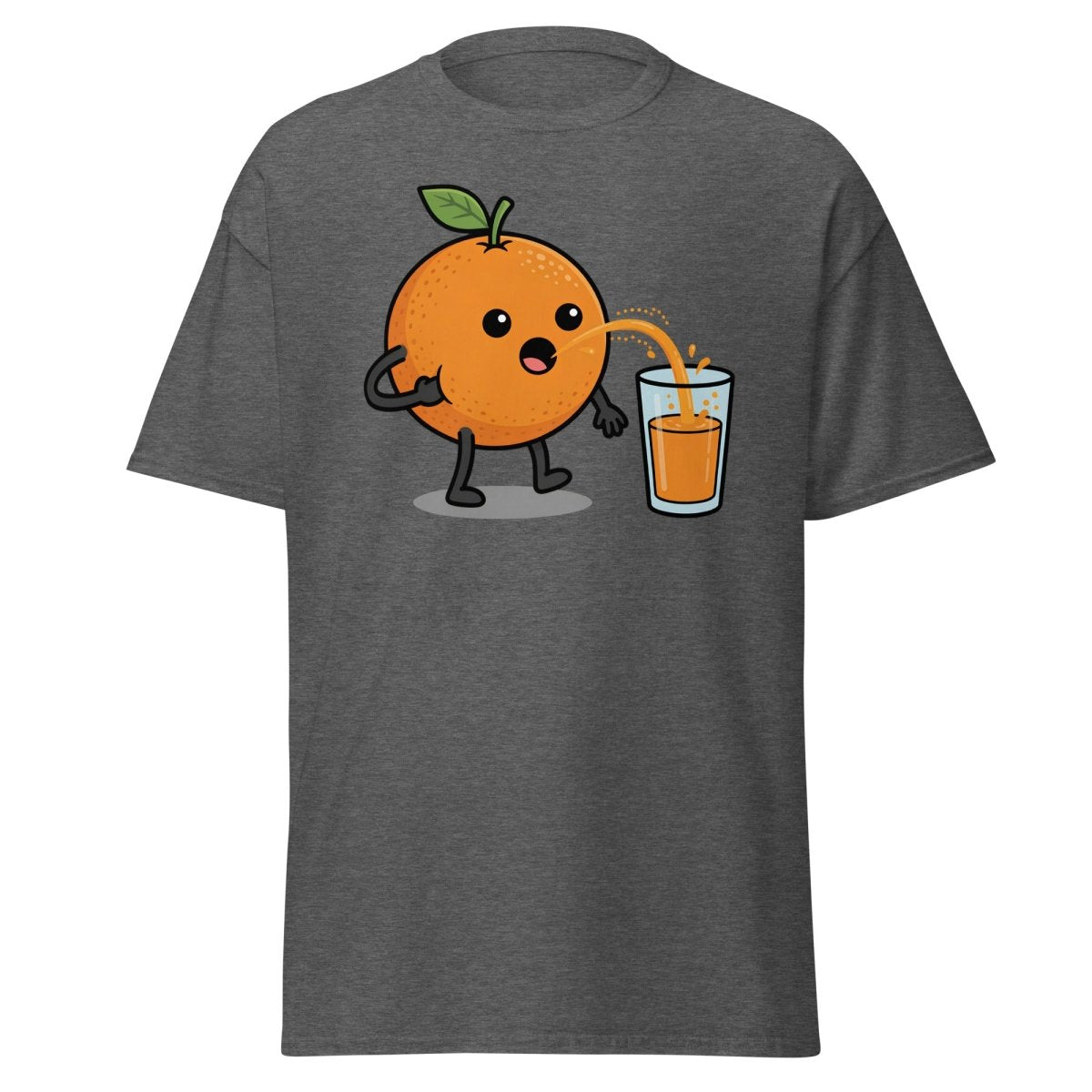 Funny Squeezing Orange Juice Cartoon T-Shirt - Dark Heather - TeeRipple