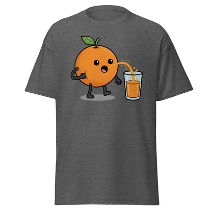 Funny Squeezing Orange Juice Cartoon T-Shirt - Dark Heather - TeeRipple
