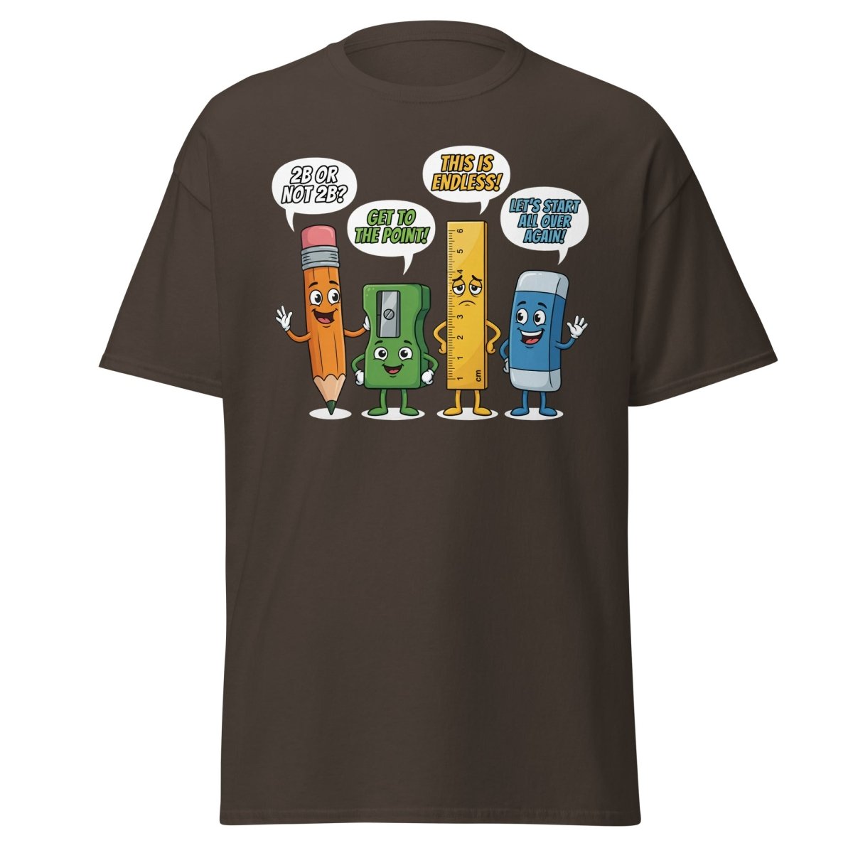 Funny Stationery Puns T-Shirt - 2B or Not 2B Pencil Tee - Dark Chocolate - TeeRipple
