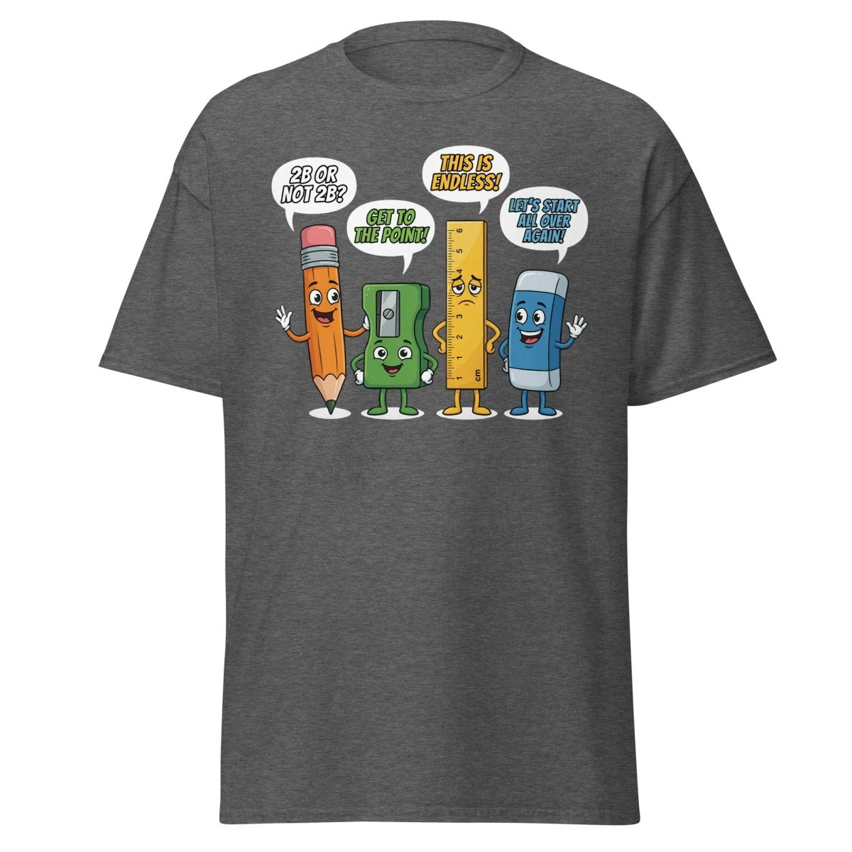Funny Stationery Puns T-Shirt - 2B or Not 2B Pencil Tee - Dark Heather - TeeRipple
