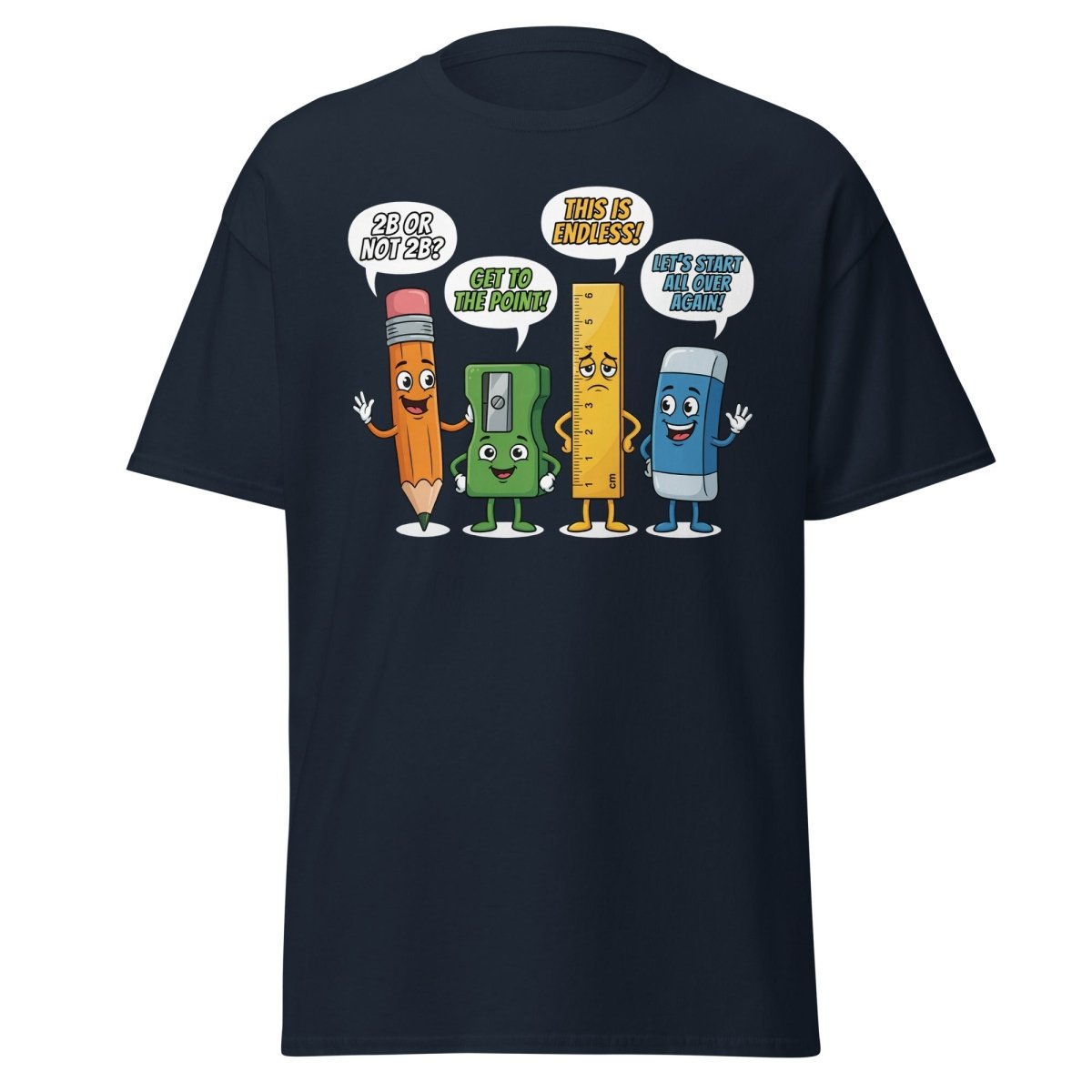 Funny Stationery Puns T-Shirt - 2B or Not 2B Pencil Tee - Navy - TeeRipple