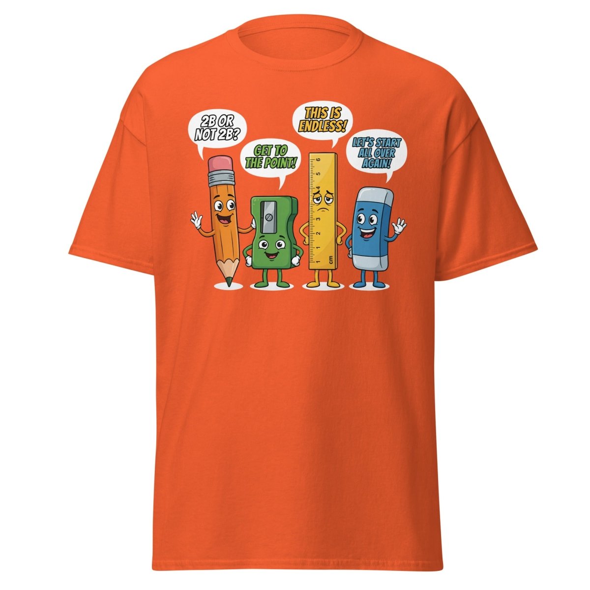 Funny Stationery Puns T-Shirt - 2B or Not 2B Pencil Tee - Orange - TeeRipple