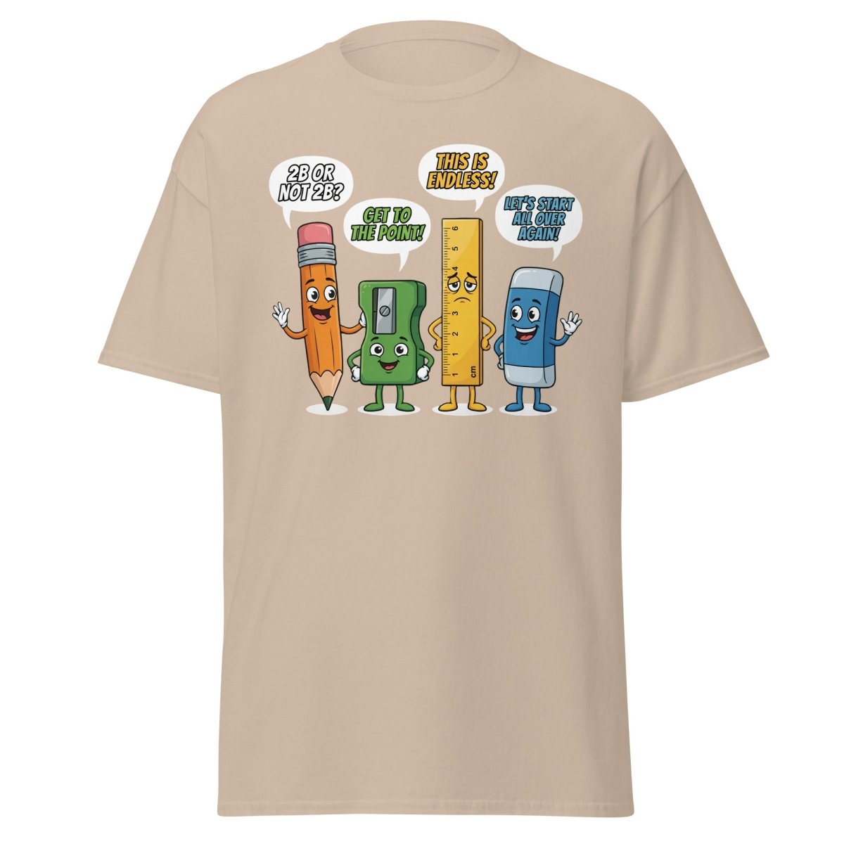 Funny Stationery Puns T-Shirt - 2B or Not 2B Pencil Tee - Sand - TeeRipple