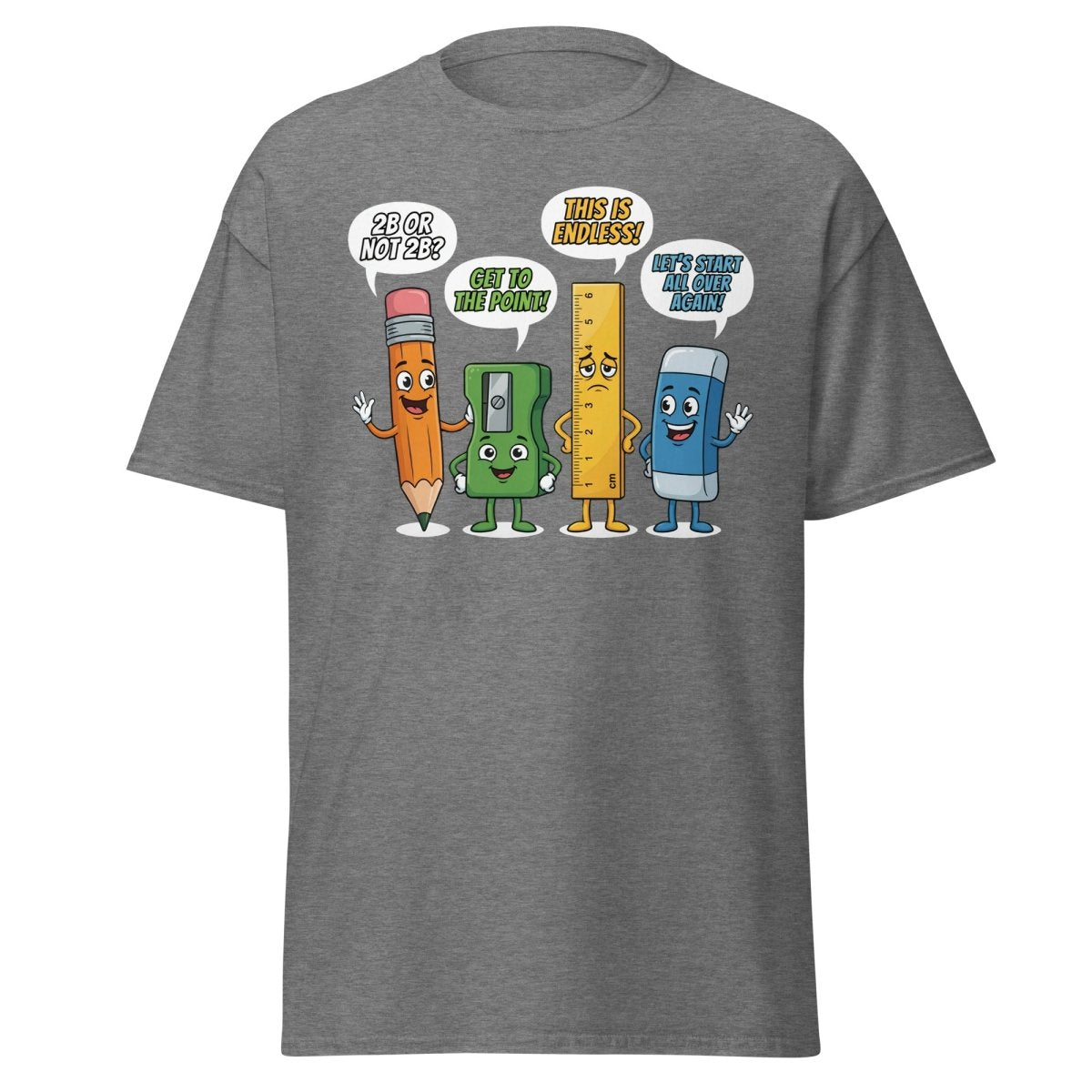 Funny Stationery Puns T-Shirt - 2B or Not 2B Pencil Tee - Graphite Heather - TeeRipple