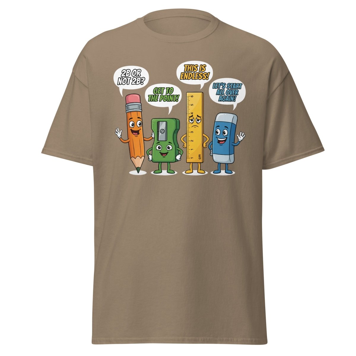 Funny Stationery Puns T-Shirt - 2B or Not 2B Pencil Tee - Brown Savana - TeeRipple