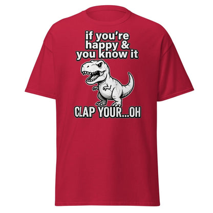 Funny T-Rex Clap Your...Oh T-Shirt – Short Arms Song Meme - Cardinal - TeeRipple