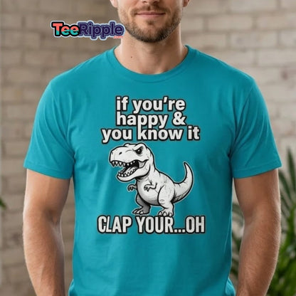 Funny T-Rex Clap Your...Oh T-Shirt – Short Arms Song Meme - Maroon - TeeRipple