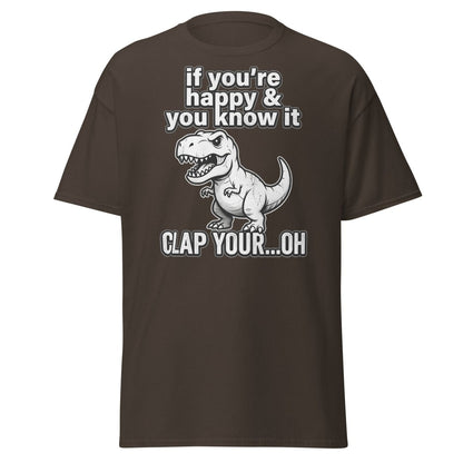 Funny T-Rex Clap Your...Oh T-Shirt – Short Arms Song Meme - Dark Chocolate - TeeRipple