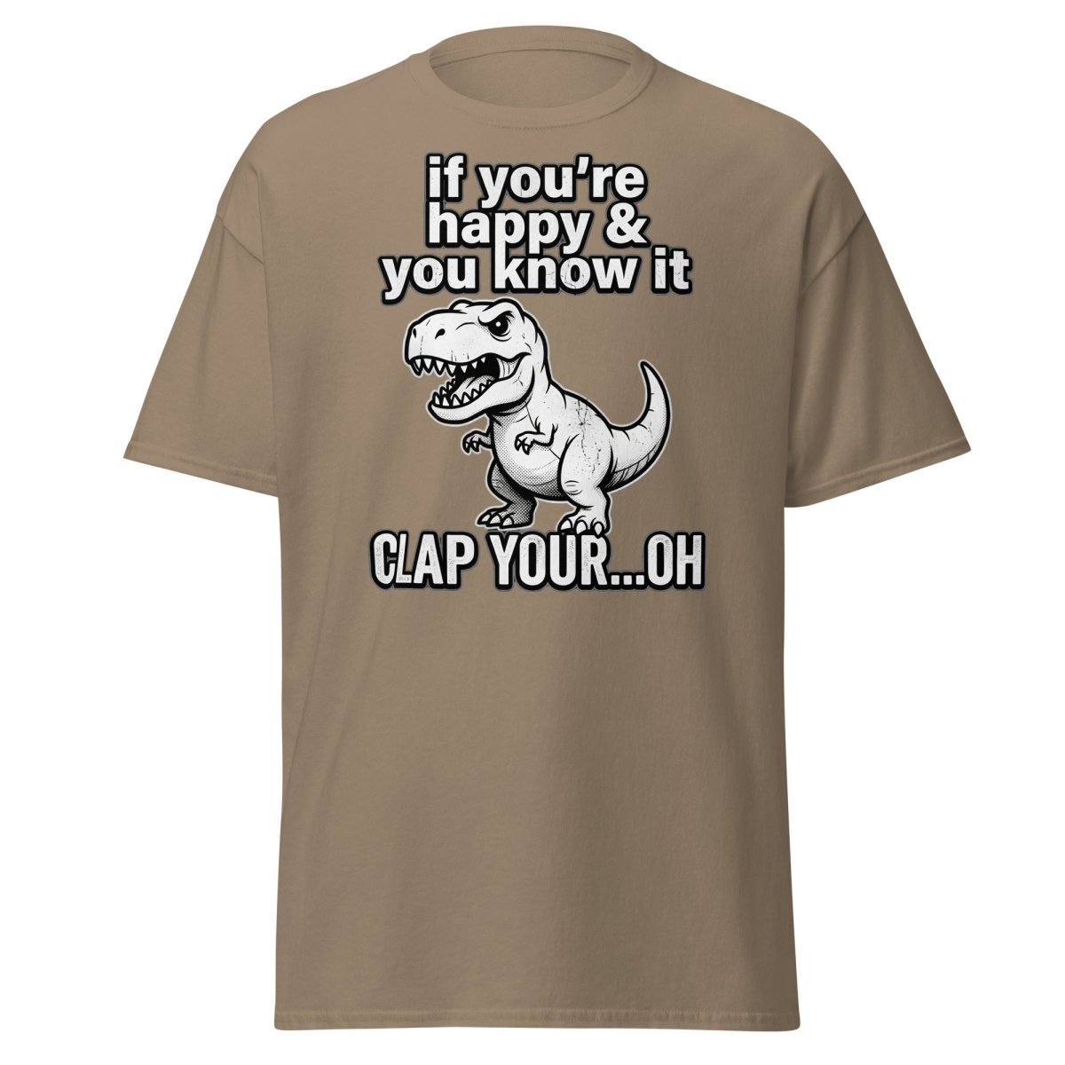 Funny T-Rex Clap Your...Oh T-Shirt – Short Arms Song Meme - Brown Savana - TeeRipple