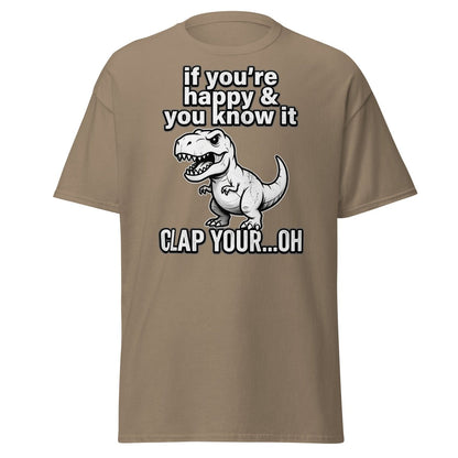 Funny T-Rex Clap Your...Oh T-Shirt – Short Arms Song Meme - Brown Savana - TeeRipple