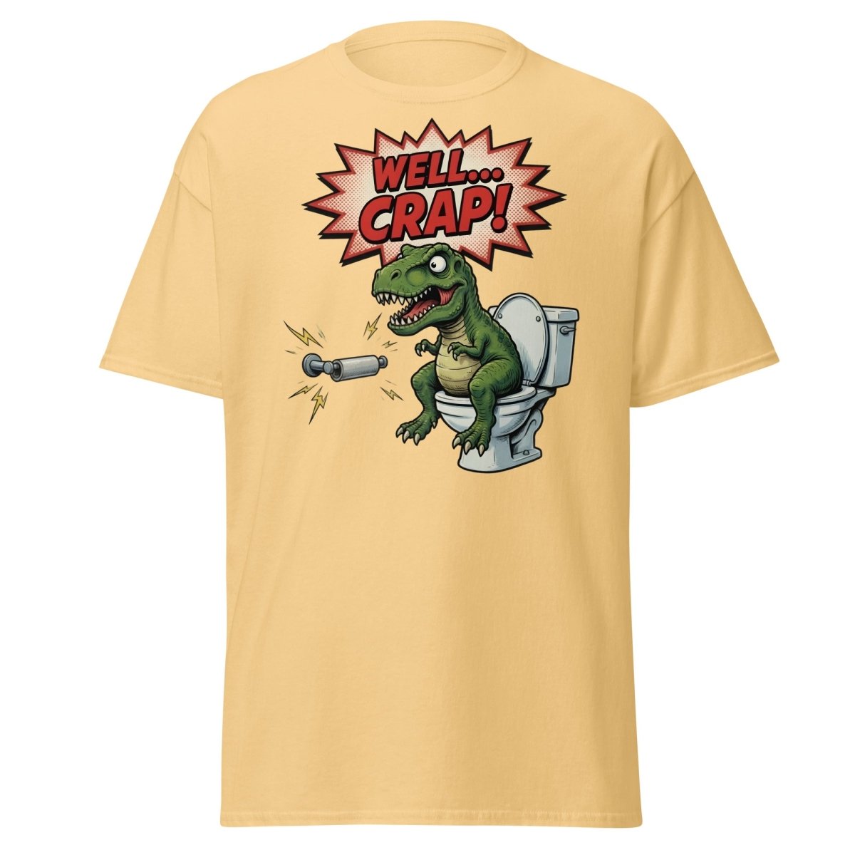 Funny T-Rex Toilet Paper T-Shirt – Well Crap Dino Tee - Yellow Haze - TeeRipple