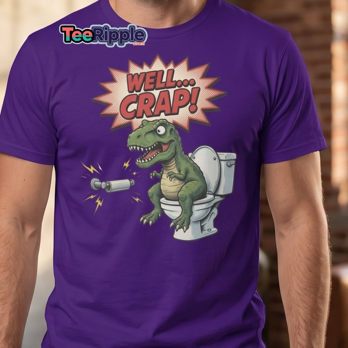 Funny T-Rex Toilet Paper T-Shirt – Well Crap Dino Tee - Maroon - TeeRipple