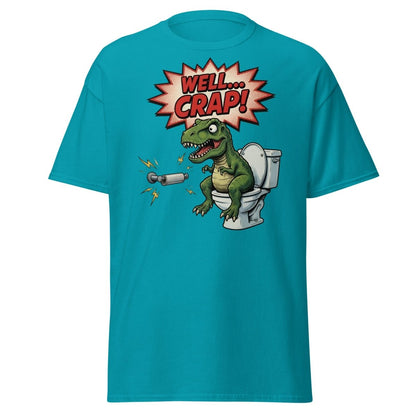 Funny T-Rex Toilet Paper T-Shirt – Well Crap Dino Tee - Tropical Blue - TeeRipple
