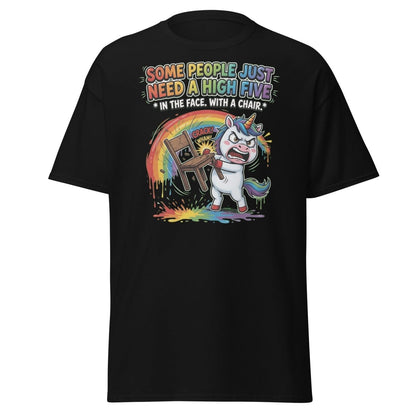 Funny Unicorn Chair Smash T-Shirt – High Five in the Face - Black - TeeRipple