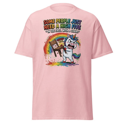 Funny Unicorn Chair Smash T-Shirt – High Five in the Face - Light Pink - TeeRipple