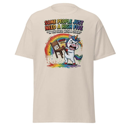 Funny Unicorn Chair Smash T-Shirt – High Five in the Face - Natural - TeeRipple