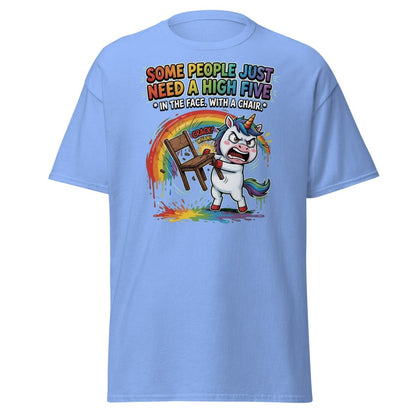 Funny Unicorn Chair Smash T-Shirt – High Five in the Face - Carolina Blue - TeeRipple