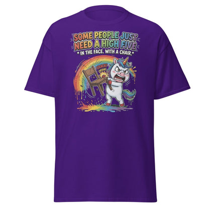 Funny Unicorn Chair Smash T-Shirt – High Five in the Face - Purple - TeeRipple