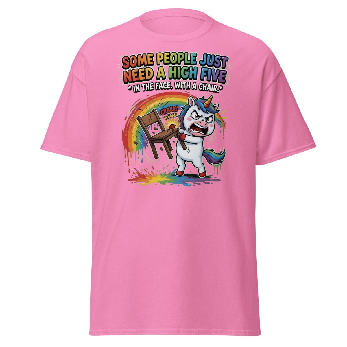 Funny Unicorn Chair Smash T-Shirt – High Five in the Face - Azalea - TeeRipple