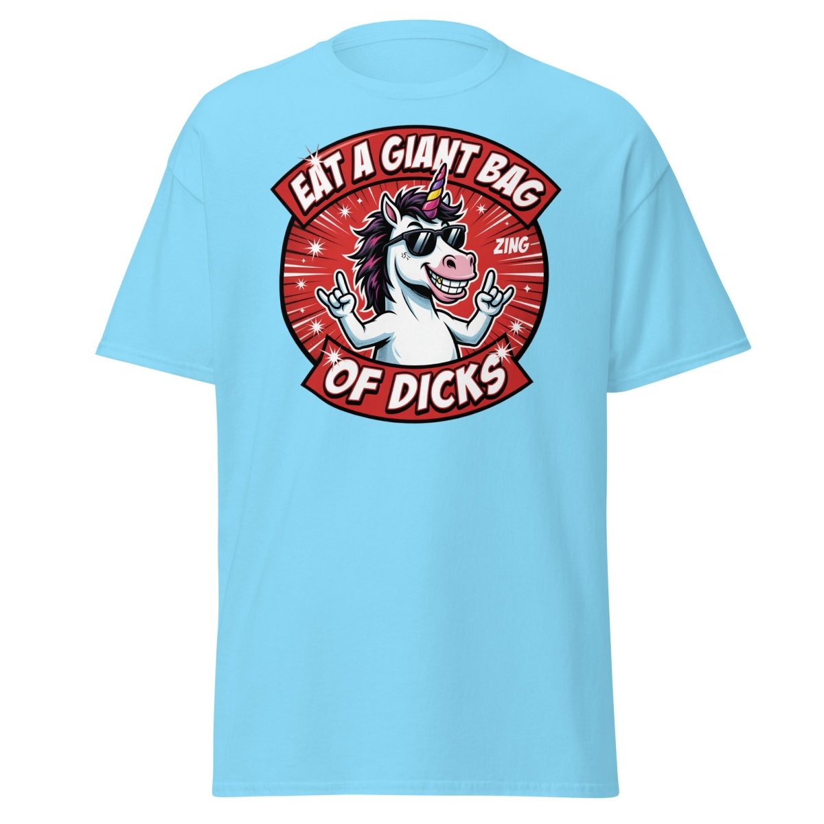 Funny Unicorn "Eat a Giant Bag of Dicks" T-Shirt - Sky - TeeRipple