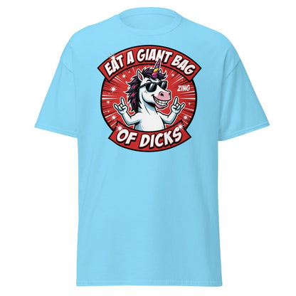 Funny Unicorn "Eat a Giant Bag of Dicks" T-Shirt - Sky - TeeRipple