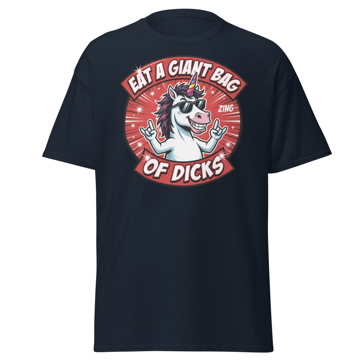 Funny Unicorn "Eat a Giant Bag of Dicks" T-Shirt - Navy - TeeRipple