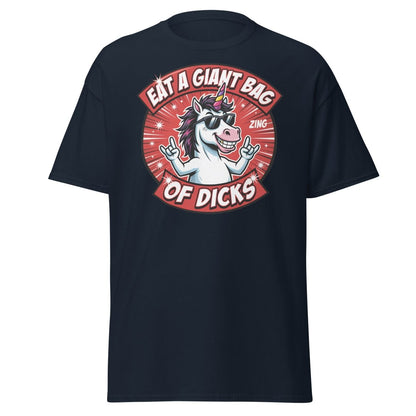 Funny Unicorn "Eat a Giant Bag of Dicks" T-Shirt - Navy - TeeRipple