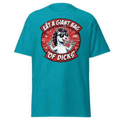 Funny Unicorn "Eat a Giant Bag of Dicks" T-Shirt - Tropical Blue - TeeRipple
