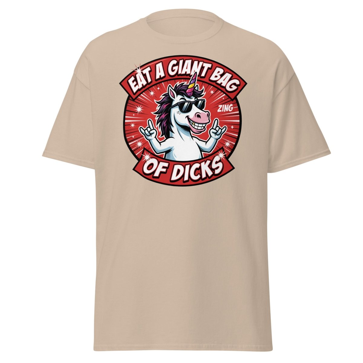 Funny Unicorn "Eat a Giant Bag of Dicks" T-Shirt - Sand - TeeRipple