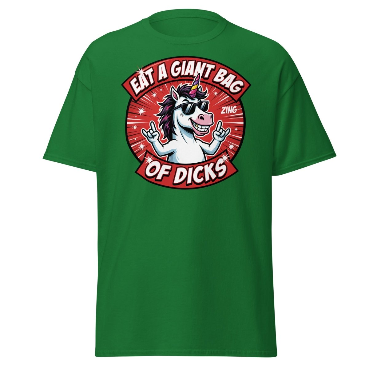 Funny Unicorn "Eat a Giant Bag of Dicks" T-Shirt - Turf Green - TeeRipple
