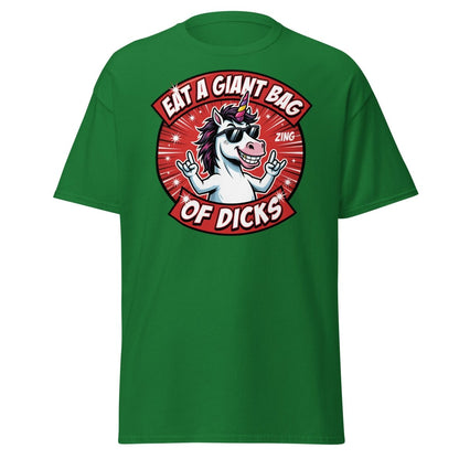 Funny Unicorn "Eat a Giant Bag of Dicks" T-Shirt - Turf Green - TeeRipple