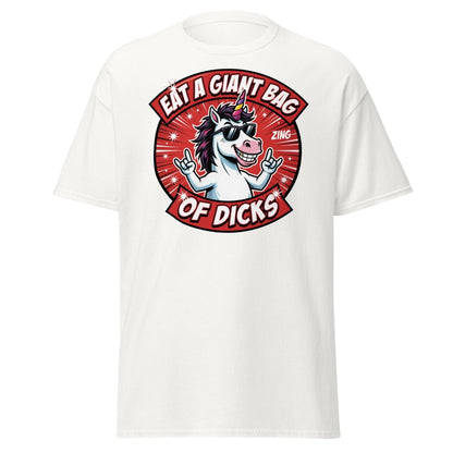 Funny Unicorn "Eat a Giant Bag of Dicks" T-Shirt - White - TeeRipple