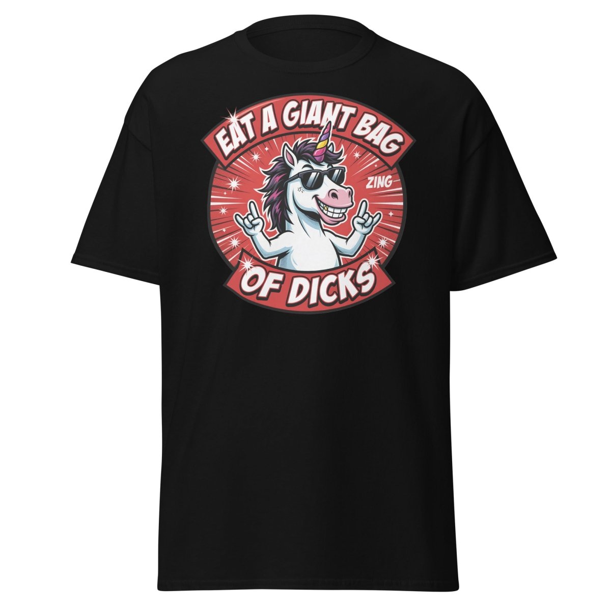 Funny Unicorn "Eat a Giant Bag of Dicks" T-Shirt - Black - TeeRipple