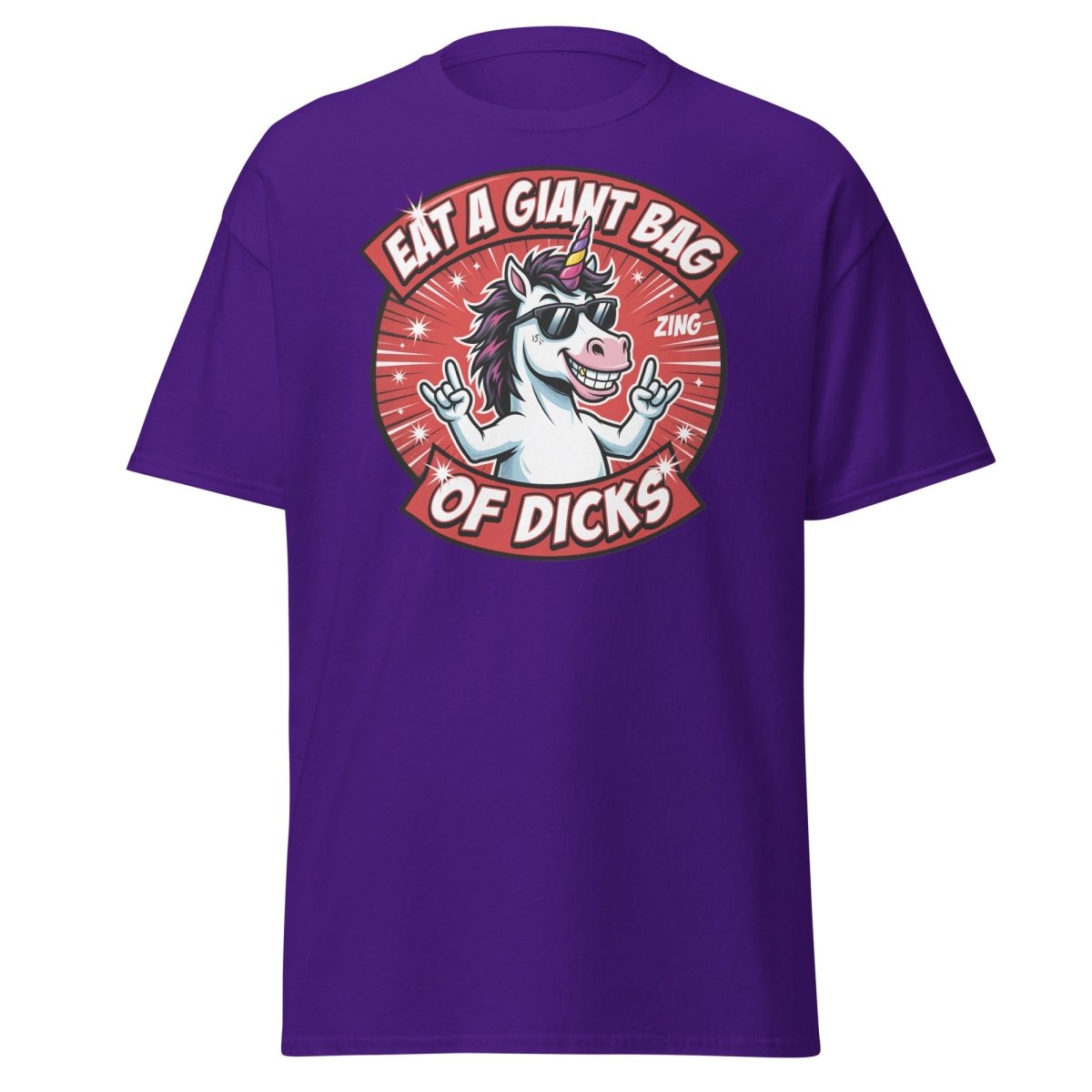 Funny Unicorn "Eat a Giant Bag of Dicks" T-Shirt - Purple - TeeRipple