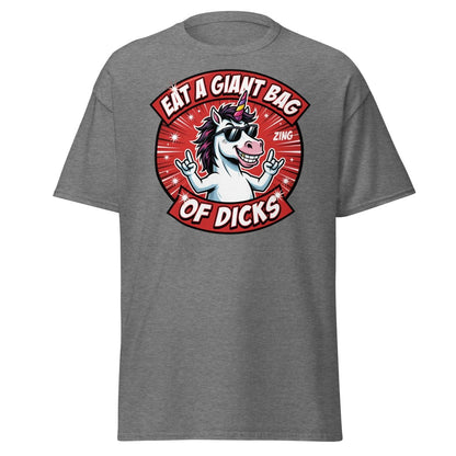 Funny Unicorn "Eat a Giant Bag of Dicks" T-Shirt - Graphite Heather - TeeRipple
