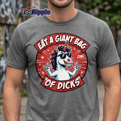 Funny Unicorn "Eat a Giant Bag of Dicks" T-Shirt - Maroon - TeeRipple