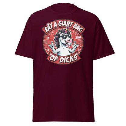 Funny Unicorn "Eat a Giant Bag of Dicks" T-Shirt - Maroon - TeeRipple