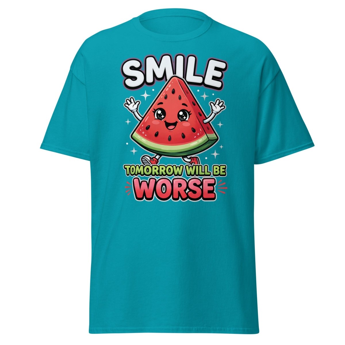 Funny Watermelon T-Shirt - Smile Tomorrow Will Be Worse - Tropical Blue - TeeRipple