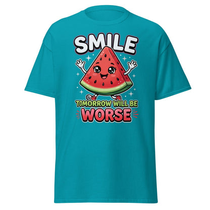 Funny Watermelon T-Shirt - Smile Tomorrow Will Be Worse - Tropical Blue - TeeRipple