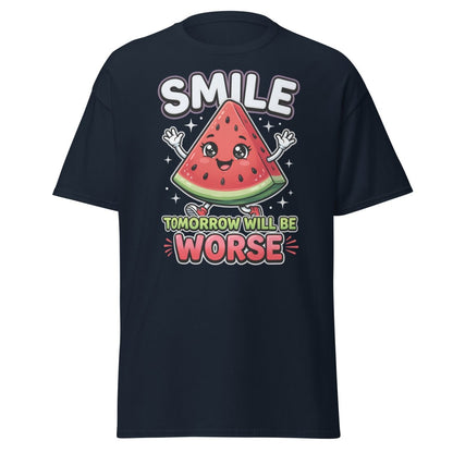 Funny Watermelon T-Shirt - Smile Tomorrow Will Be Worse - Navy - TeeRipple