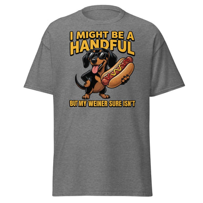 Funny Wiener Dog T-Shirt - Handful Pun Adult Tee - Graphite Heather - TeeRipple