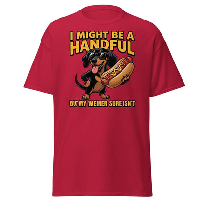 Funny Wiener Dog T-Shirt - Handful Pun Adult Tee - Cardinal - TeeRipple