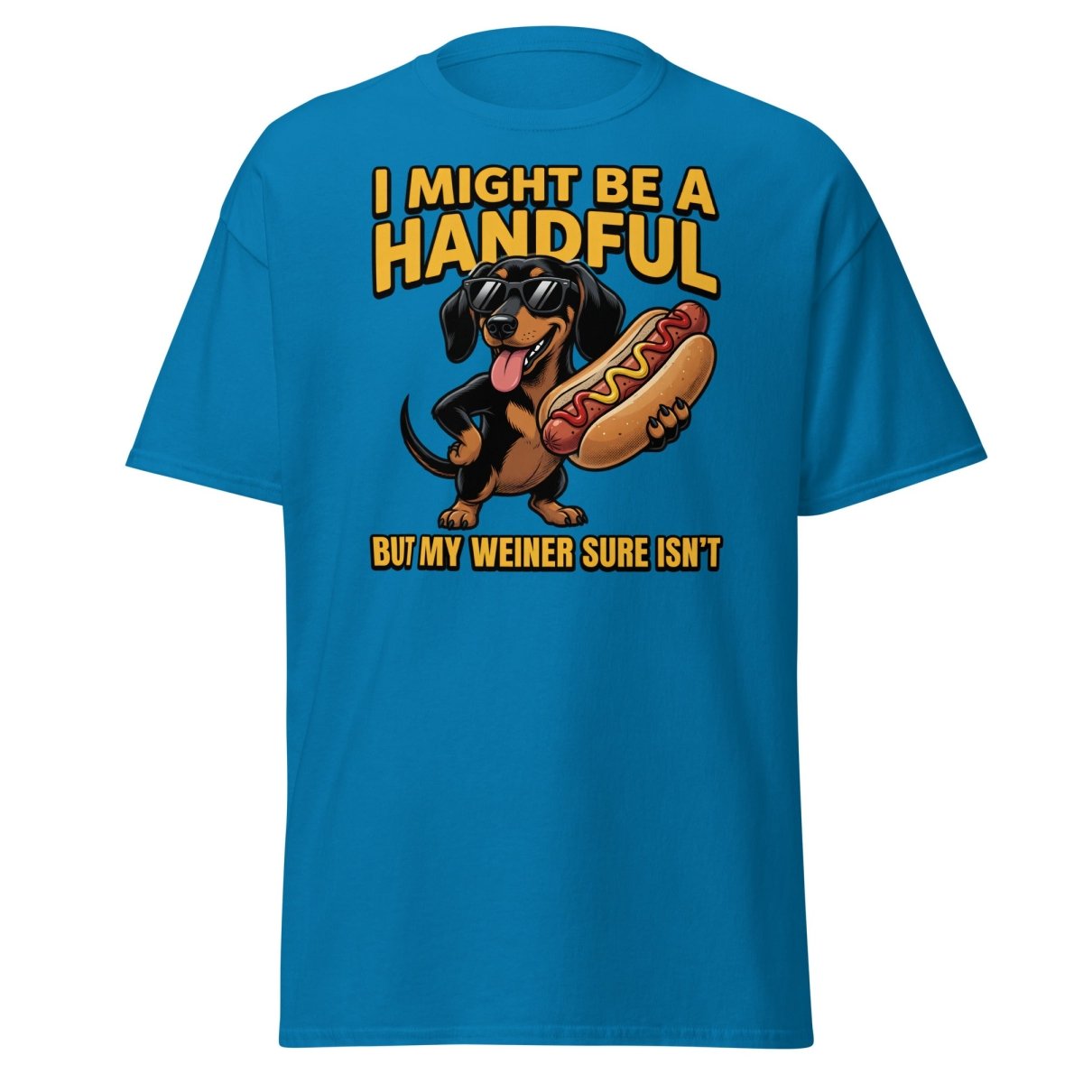 Funny Wiener Dog T-Shirt - Handful Pun Adult Tee - Sapphire - TeeRipple