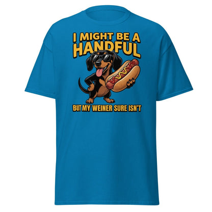 Funny Wiener Dog T-Shirt - Handful Pun Adult Tee - Sapphire - TeeRipple