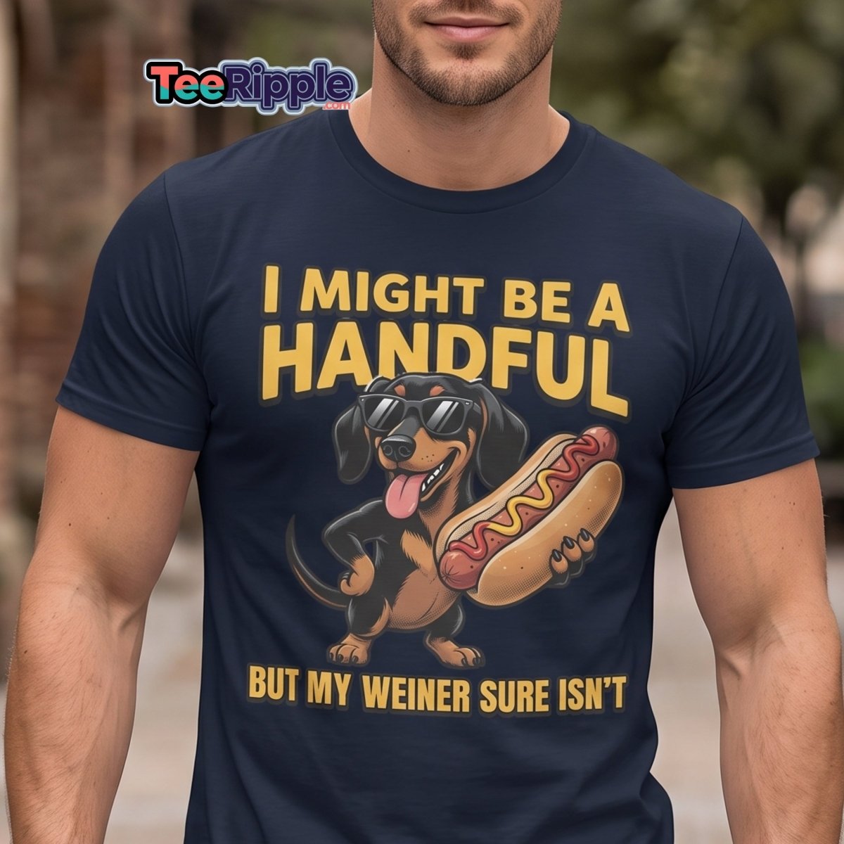 Funny Wiener Dog T-Shirt - Handful Pun Adult Tee - Maroon - TeeRipple